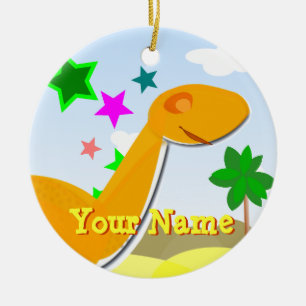 Orange tecknadDinosaurprydnad med namn Julgransprydnad Keramik