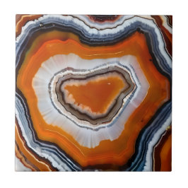 Orange Terracotta Black Grått White Agate Geode Kakelplatta