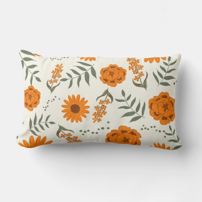 Orange Terracotta Blommigt Boho Botanical Lumbarkudde (Framsida)