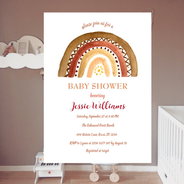 Orange Terracotta Boho Rainbow Baby Shower Sol Inbjudningar (Skapare uppladdad)