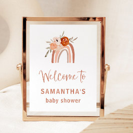 Orange Terracotta Boho Rainbow Baby Shower Välkomm Poster