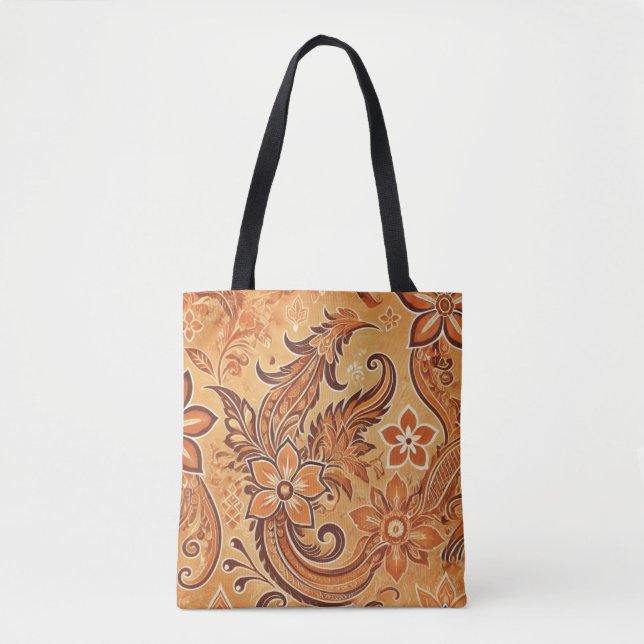 Orange Terracotta indonesiskt batik-Blommönster Tygkasse (Framsida)