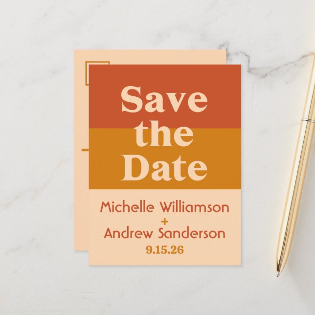 Orange Terracotta Modern Retro Meddelande Vykort (Fram/Back In Situ)