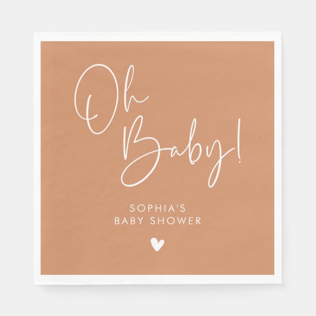 Orange Terracotta Oh Baby Modern Boho Baby Shower Pappersservett (Framsidan)