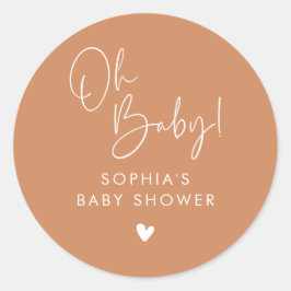 Orange Terracotta Oh Baby Modern Boho Baby Shower Runt Klistermärke