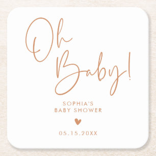 Orange Terracotta Oh Baby Modern Boho Baby Shower Underlägg Papper Kvadrat