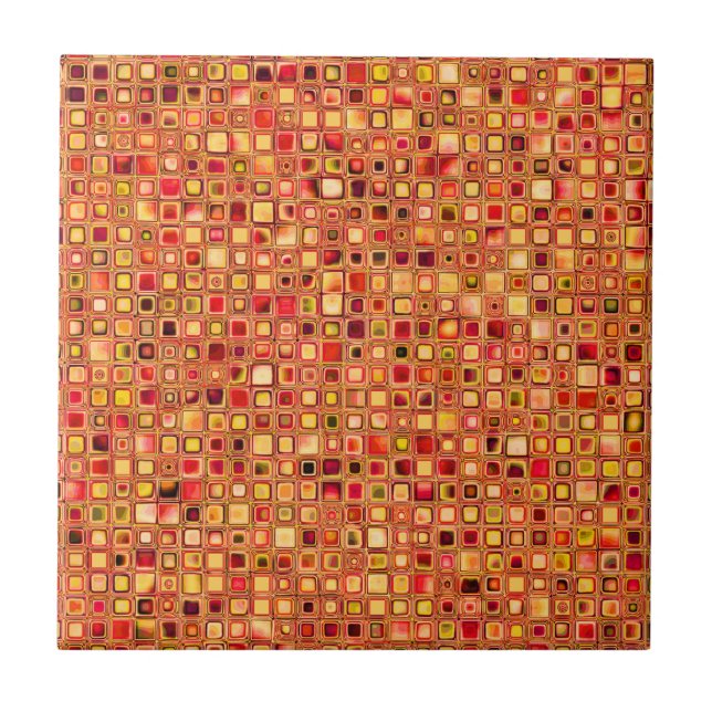 Orange "Terracotta" Texturerad mosaikfisk Mönster Kakelplatta (Framsidan)