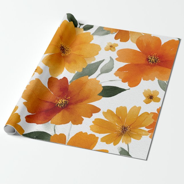 Orange Terracotta Vintage Floral Botanical Presentpapper (Utrullad)