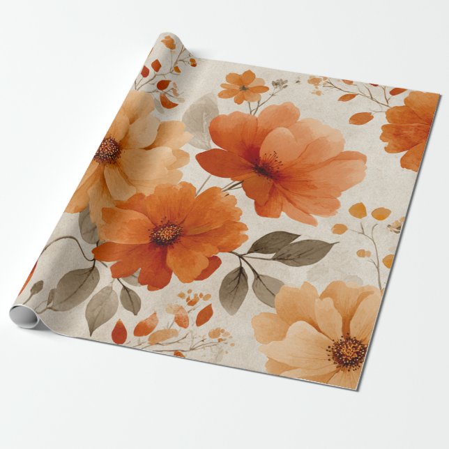 Orange Terracotta Vintage Floral Botanical Presentpapper (Utrullad)