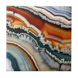 Orange Terracotta White Black Blue Agate Geode Kakelplatta
