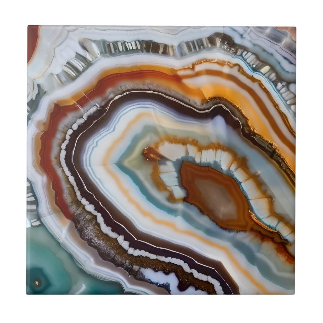 Orange Terracotta White Black Blue Agate Geode Kakelplatta (Framsidan)