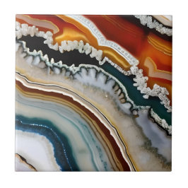 Orange Terracotta White Black Blue Agate Geode Kakelplatta