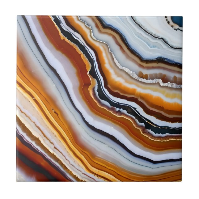 Orange Terracotta White Black Blue Agate Geode Kakelplatta (Framsidan)
