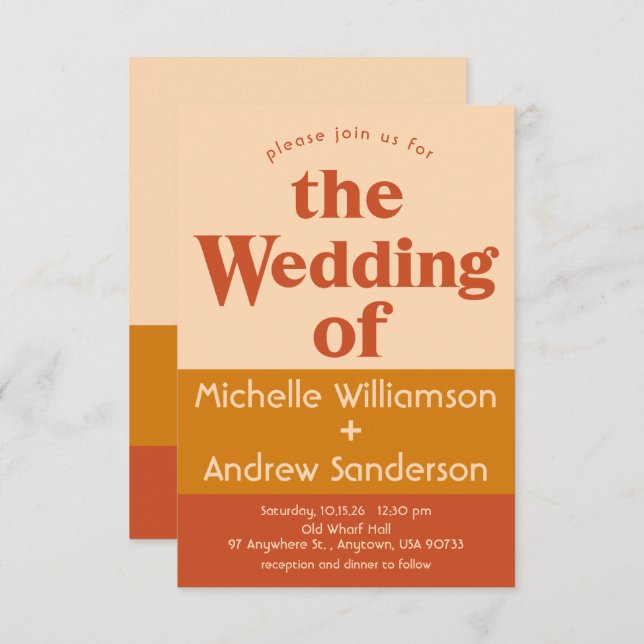 Orange Terrakotta Modern Retro 3,5x5 Inbjudningar (Fram/baksida)