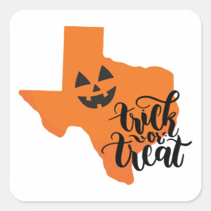 Orange Texas Jack O Lantern Ansikte Bus eller godi Fyrkantigt Klistermärke