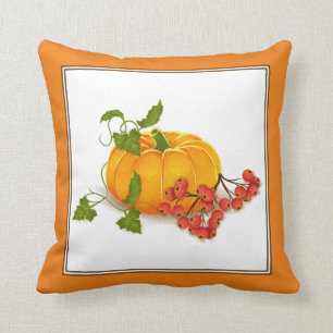 Orange, Thanksgiving, bär, löv Kudde