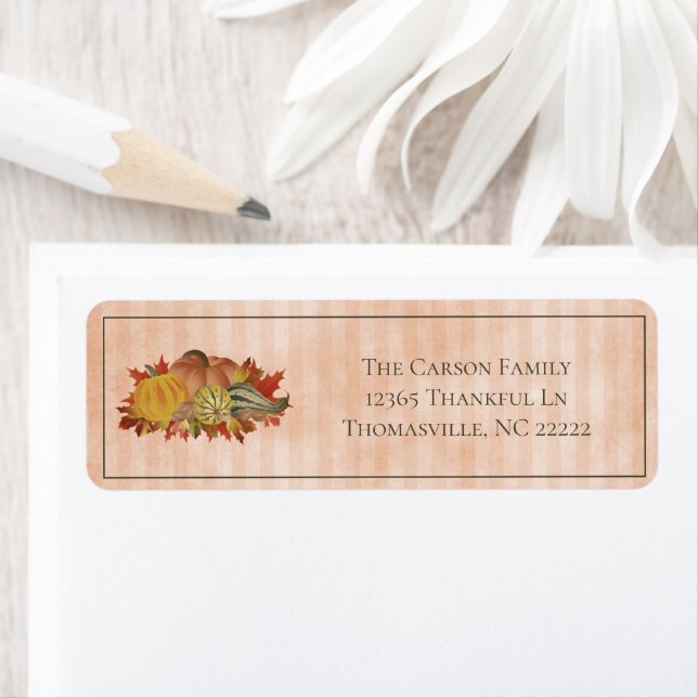 Orange Thanksgiving Pumpkins and Squash Label Returadress Etikett (Insitu)