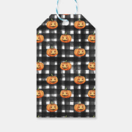 ORANGE THANKSGIVING PUMPKINS BLACK WHITE PLAID PRESENTETIKETT