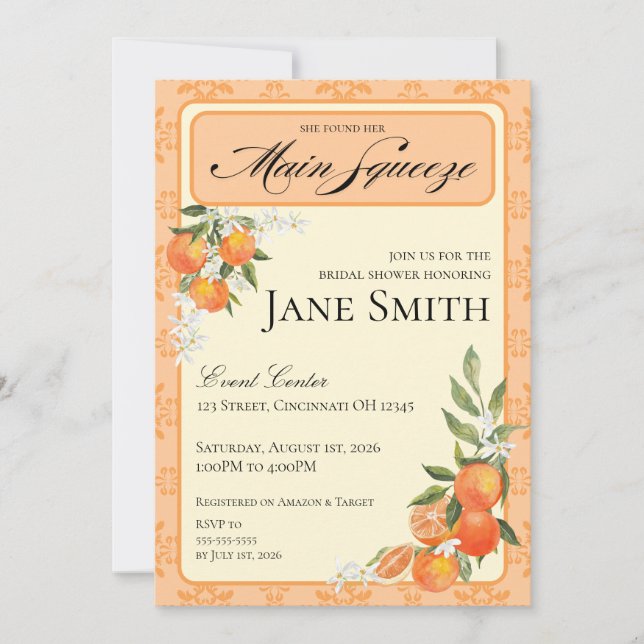 Orange Themed Bridal Shower Invitation Inbjudningar (Framsida)