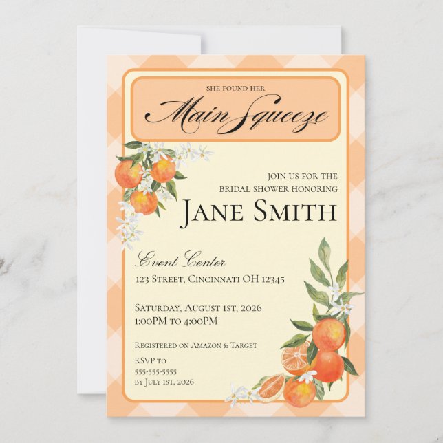Orange Themed Bridal Shower Invitation Inbjudningar (Framsida)