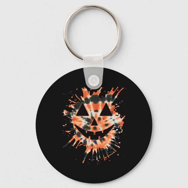 Orange Tie Dye Jack o lantern Ansikte - Hippie Hal Nyckelring (Framsida)