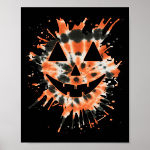 Orange Tie Dye Jack o lantern Ansikte - Hippie Hal Poster