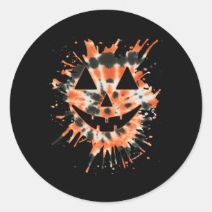 Orange Tie Dye Jack o lantern Ansikte - Hippie Hal Runt Klistermärke