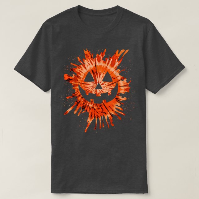 Orange Tie Dye Jack o lantern Ansikte Hippie Hallo T Shirt (Design framsida)