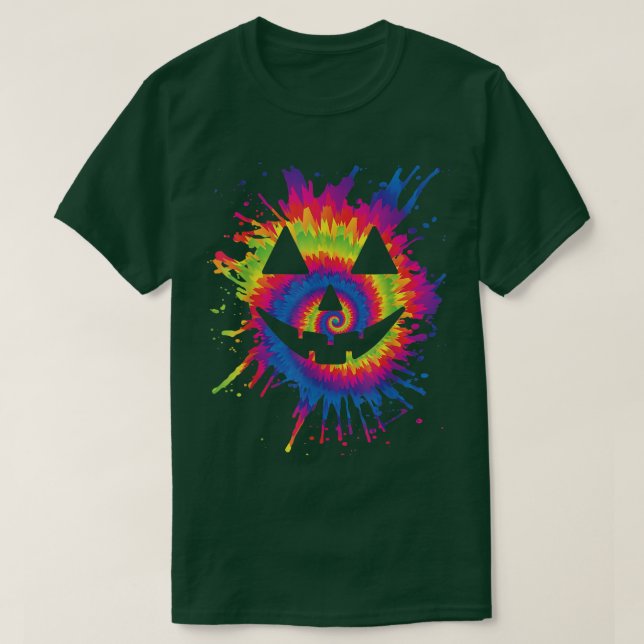 Orange Tie Dye Jack o lantern Ansikte Hippie Hallo T Shirt (Design framsida)