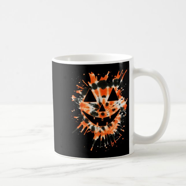 Orange Tie Dye Jack O Lantern Face - Hipe Hallowee Kaffemugg (Höger)