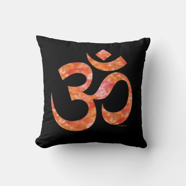 Orange Tie Dye Om Symbol Andlig Black Pillow Kudde (Framsida)