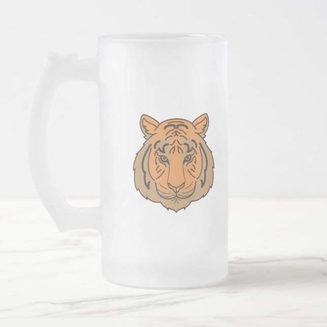 Orange Tiger Ansikte Frostat Ölglas (Vänster)
