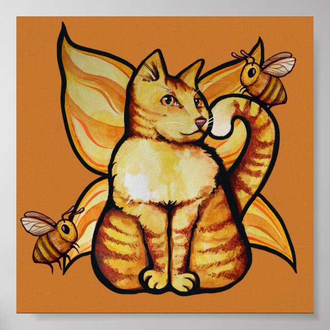 Orange tiger Fairy Cat Bees sommartid kattunge Poster (Framsidan)