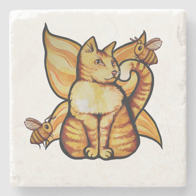 Orange tiger Fairy Cat Bees sommartid kattunge Stenunderlägg (Framsidan)