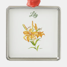 Orange tiger lily blommigt vattencolor metall orna julgransprydnad metall