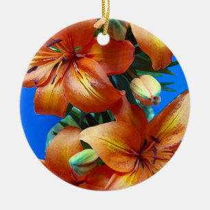 Orange tiger lily-blommor christmas-ornament julgransprydnad keramik