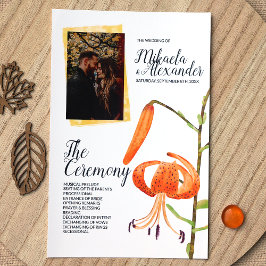 Orange Tiger Lily Bröllop Ceremony-programmet