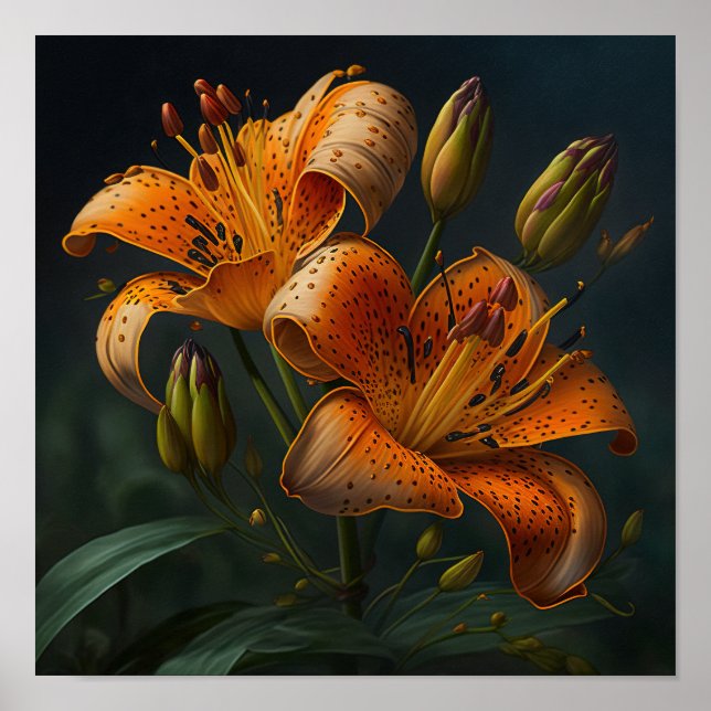 Orange Tiger Lily Flower Art Print Poster (Framsidan)
