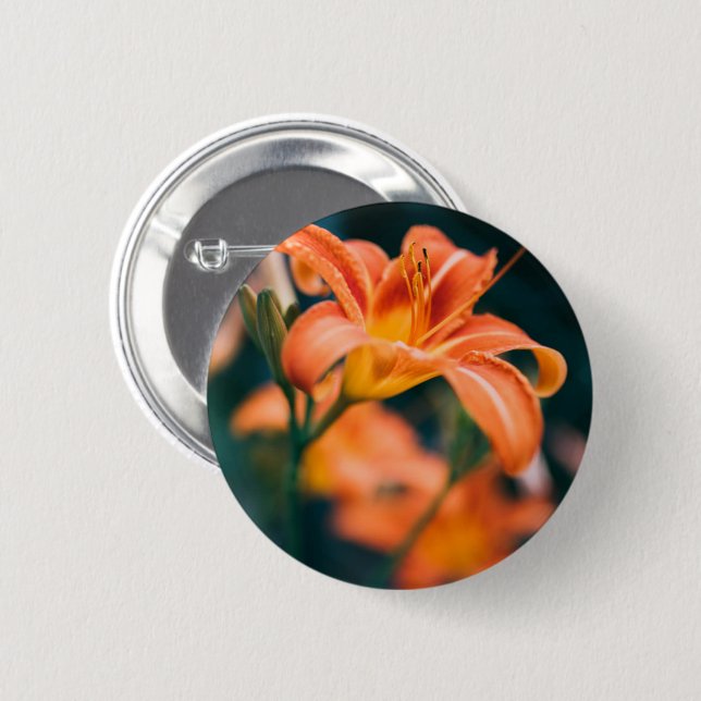 Orange Tiger Lily Flower Photo Knapp (Framsida & baksida)