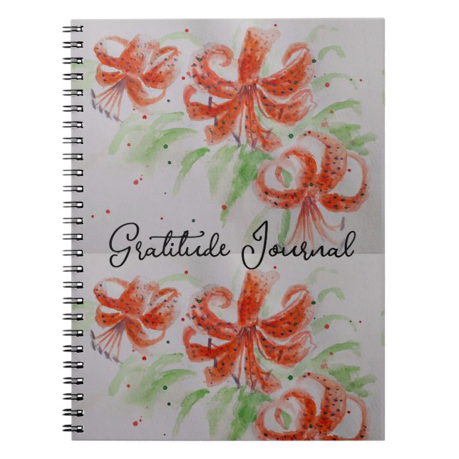 Orange Tiger Lily Lilies Floral Gratitude Journal Anteckningsbok (Framsidan)