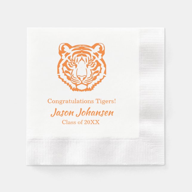 Orange Tiger Mascot School Studenten Napkin Pappersservett (Framsidan)