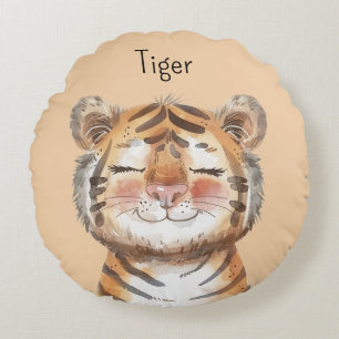 Orange Tiger Rund Kudde