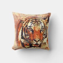 Orange Tiger Watercolor Paint Print Dekorativ kudd