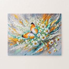 Orange Tip Butterfly med Daffodils Oljemålning Pussel