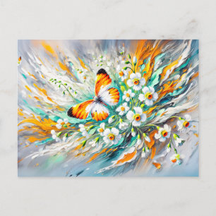 Orange Tip Butterfly med Daffodils Oljemålning Vykort