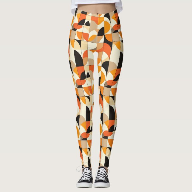 Orange-tonade bindningar av retro-geometrisk Abstr Leggings (Framsida)