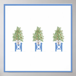Orange Topiary Blue White Planter Box-utskrift Poster