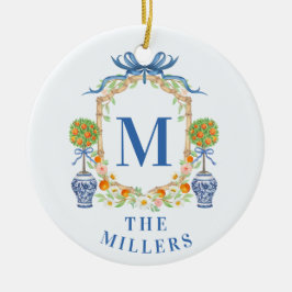 Orange Topiary Chinoiserie Monogram Adress Julgransprydnad Keramik