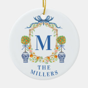 Orange Topiary Chinoiserie Monogram Adress Julgransprydnad Keramik