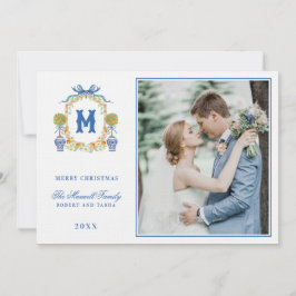 Orange Topiary in Chinoiserie Pot Vapensköld Monog Inbjudningar